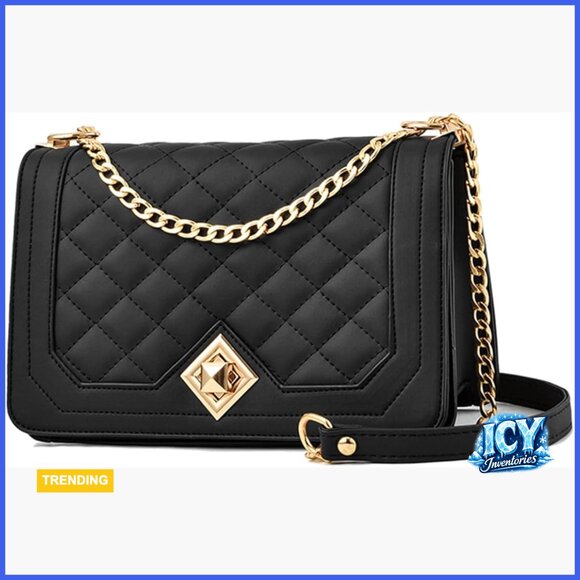 PU Leather Crossbody Bag with Chain Strap Quilted Satchel